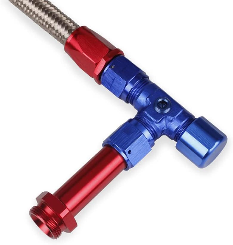 BARTOO Dual Feed Fuel Line Kit, Aluminum Alloy & Stainless Steel Braided 8 AN Dual Inlet Fuel Line Kit For Holley 4150 Carburetor, Red Blue - Image 4